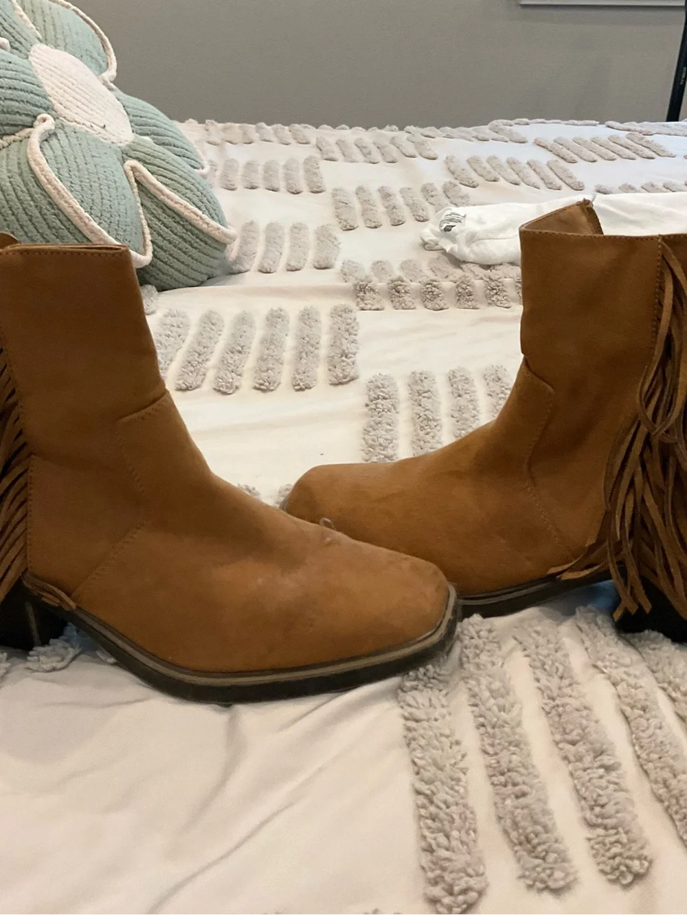 Amazon Tan Suede Fringe Ankle Boots